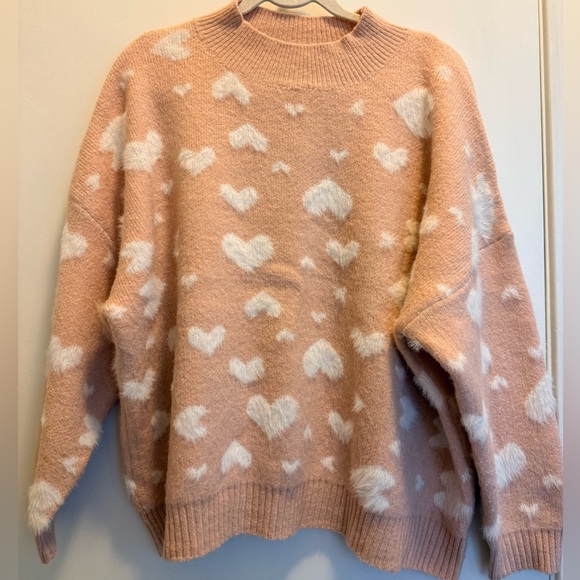 debut Sweaters - Debut Heart Pattern Sweater - Pink and White